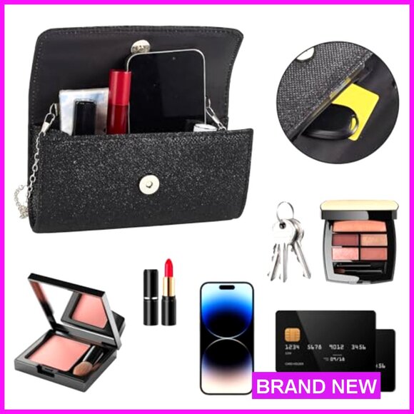 Evening Clutch Purse with Detachable Chain, Envelope Style Handbag - Picture 7 of 7